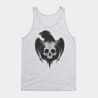 Silhouette of raven with human skull Tattoo. Emblem of death and witchery.Mythological symbol. Tank Top